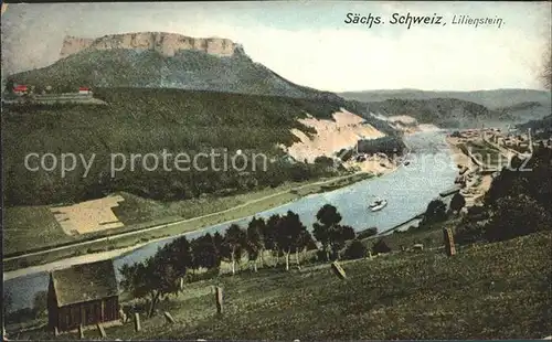 Koenigstein Saechsische Schweiz Panorama Elbtal mit Lilienstein Elbsandsteingebirge Kat. Koenigstein Saechsische Schweiz