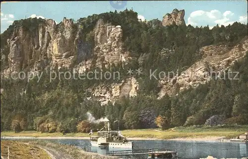 Rathen Saechsische Schweiz Partie an der Elbe Dampfer Bastei Kat. Rathen Sachsen