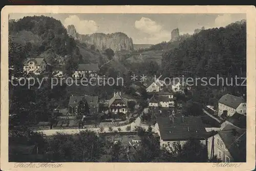 Rathen Saechsische Schweiz Teilansicht mit Talwaechter Kat. Rathen Sachsen