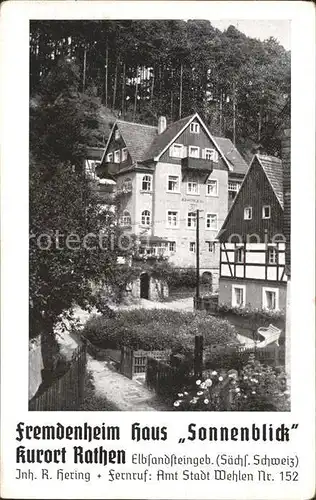 Rathen Saechsische Schweiz Fremdenheim Haus Sonnenblick Kat. Rathen Sachsen