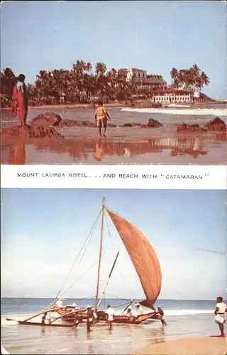 Colombo Ceylon Sri Lanka Mount Lavinia Hotel Beach with Fishing Catamaran Kat. Colombo