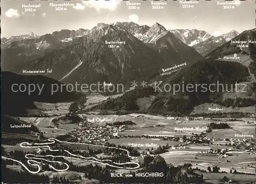 Hindelang Bad Oberdorf und Jochstrasse Blick vom Hirschberg Kat. Bad Hindelang