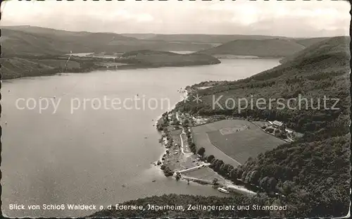 Edersee Blick von Schloss Waldeck auf Camping Strandbad Kat. Edertal