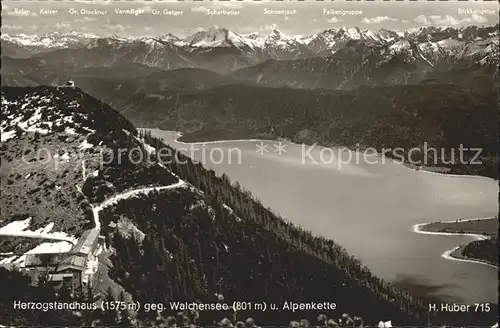 Walchensee Fliegeraufnahme Herzogstandhaus mit Alpenkette Kat. Kochel a.See