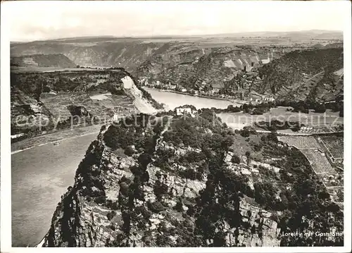 Loreley Lorelei Fliegeraufnahme mit Gaststaette Kat. Sankt Goarshausen