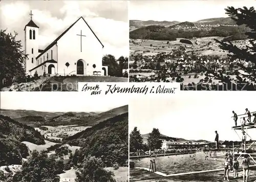 Krumbach Odenwald Kirche Panorama Schwimmbad Kat. Fuerth