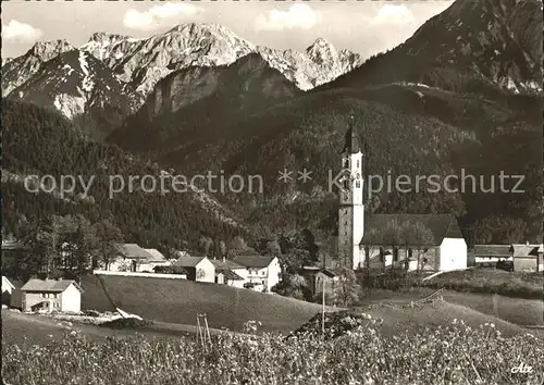 Pfronten mit Kirche Schlicke und Koellespitze Kat. Pfronten