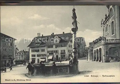 Schwyz Rathausplatz Brunnen Kat. Schwyz