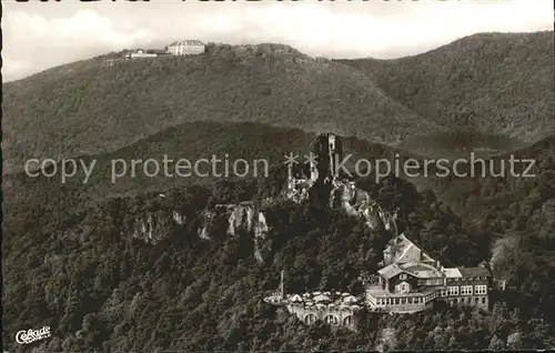 Drachenfels mit Petersberg Fliegeraufnahme Kat. Koenigswinter