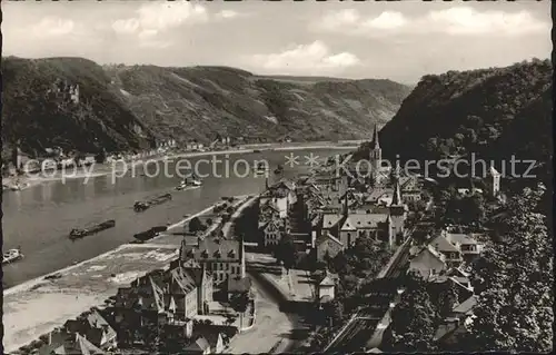 St Goar Blick von Burg Rheinfesl auf Rheinpartie Kat. Sankt Goar