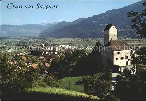 Sargans Schloss mit Blick zum Rheintal Alpen Kat. Sargans