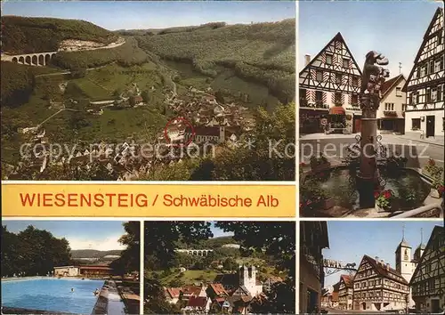 Wiesensteig Totalansicht Viadukt Markplatz Brunnen Schwimmbad Fachwerkhaeuser Kat. Wiesensteig