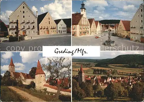 Greding Marktplatz Brunnen Kirche Ortsansicht Kat. Greding