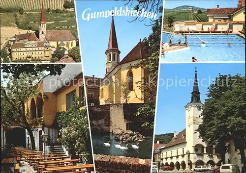 Gumpoldskirchen Niederoesterreich Kirchen Schwanenteich Schwimmbad Weinrestaurant Kat. Gumpoldskirchen