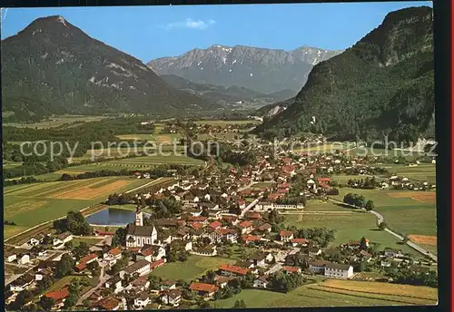 Flintsbach Inn mit Kaisergebirge Fliegeraufnahme Kat. Flintsbach a.Inn