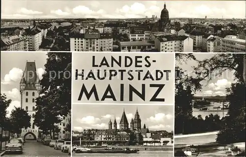 Mainz Rhein Stadtbild mit Holzturm Martinsdom St Stefan Kirche Mainblick Stadtpark