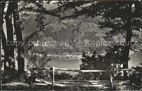 Serpiano TI Ruhebank am Grenzweg Blick auf Morcote Luganersee Kat. Lugano