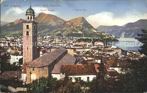 Lugano TI Vista dalla stazione Chiesa Monte Boglia Monte Bre Lago di Lugano Kat. Lugano