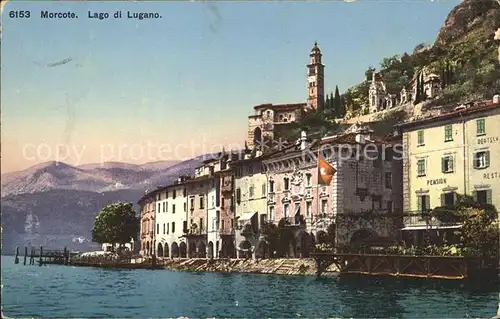 Morcote TI Ansicht vom Luganersee aus Hotel Pension Kirche Kat. Morcote