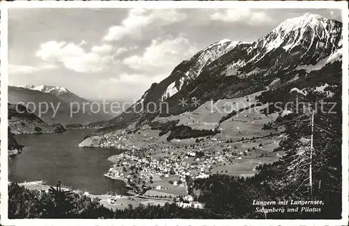 Lungern Panorama mit Lungernsee Schynberg und Pilatus Alpen Kat. Lungern