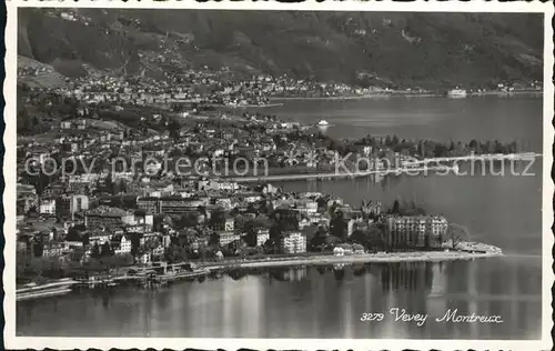 Vevey VD Fliegeraufnahme mit Montreux Kat. Vevey