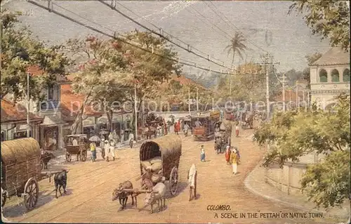 Colombo Ceylon Sri Lanka Scene in the Pettah or Native Town Oilette Kuenstlerkarte Kat. Colombo