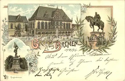 Bremen Rathhaus Kriegerdenkmal Kaiser Wilhelm Denkmal Kat. Bremen