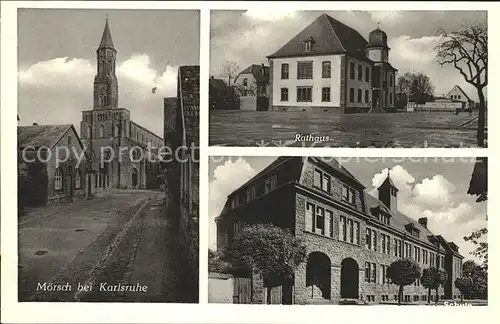 Moersch Rheinstetten Kirche Rathaus Schule Kat. Rheinstetten