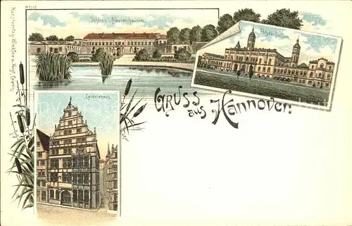 Herrenhausen Hannover Schloss Polytechnikum Leibnizhaus Litho Kat. Hannover