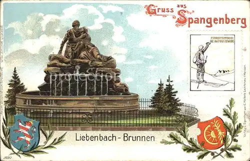 Spangenberg Hessen Liebenbach Brunnen Skulptur Wappen Touristenverein Naturfreunde Kat. Spangenberg