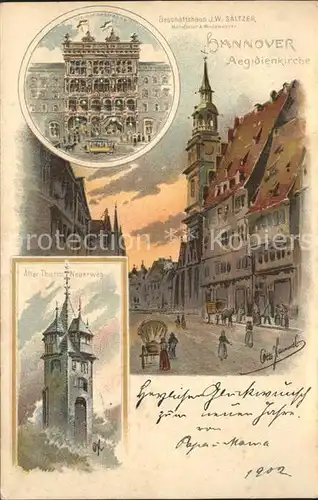 Hannover Aegidienkirche Turm Geschaeftshaus Saeltzer Modewaren Reichspost Kat. Hannover