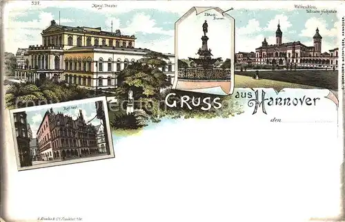 Hannover Kgl Theater Ebhardtbrunnen Welfenschloss Hochschule Rathaus Litho Reichspost Kat. Hannover