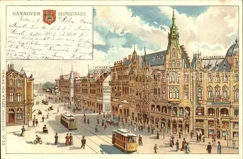 Hannover Georgstrasse Strassenbahn Litho Reichspost Kat. Hannover