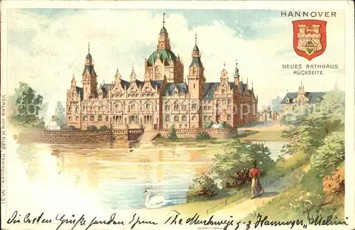 Hannover Neues Rathaus Schwanenteich Kuenstlerkarte Kat. Hannover