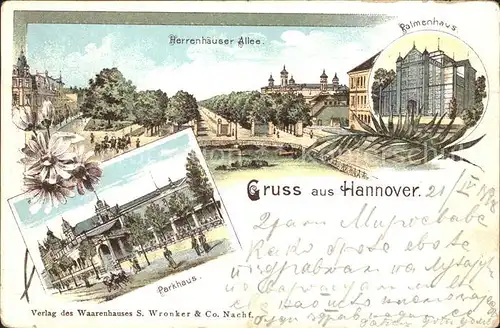 Hannover Herrenhaeuser Allee Palmenhaus Restaurant Parkhaus Litho Reichspost Kat. Hannover