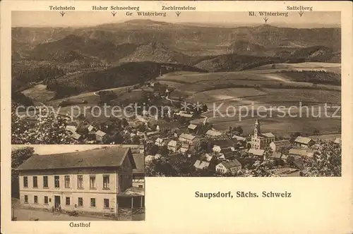 Saupsdorf Panorama mit Gr und Kl Winterberg Gasthof Saupsdorf Kat. Kirnitzschtal