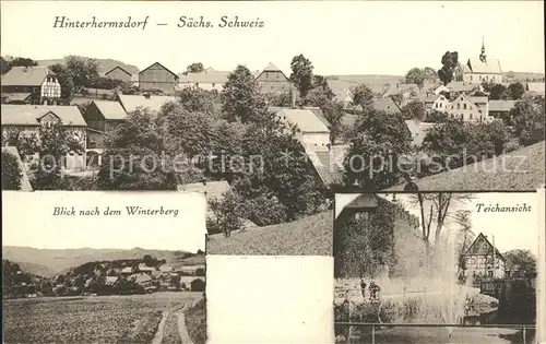 Hinterhermsdorf Panorama Winterberg Teichansicht Kat. Sebnitz