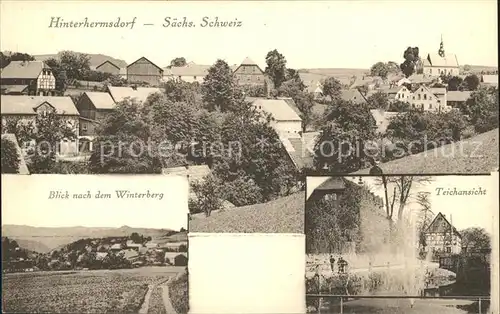 Hinterhermsdorf Panorama Winterberg Teichansicht Kat. Sebnitz