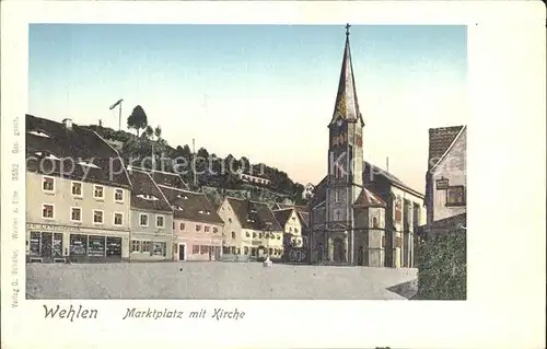 Wehlen Sachsen Marktplatz mit Kirche Kat. Wehlen