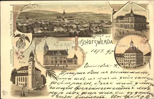 Bischofswerda Stadtblick Hotel Koenig Albert Kaiserl Post Kirche Rathhaus Kat. Bischofswerda