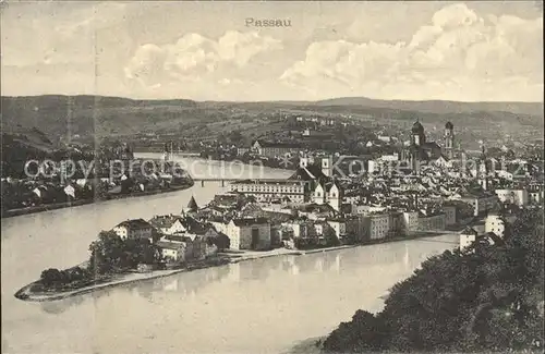 Passau Panorama mit Donau Inn und Ilz Kat. Passau