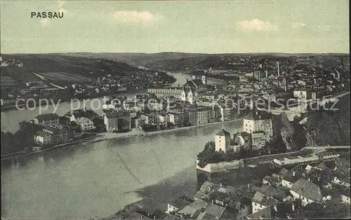 Passau Panorama mit Donau Inn und Ilz Kat. Passau