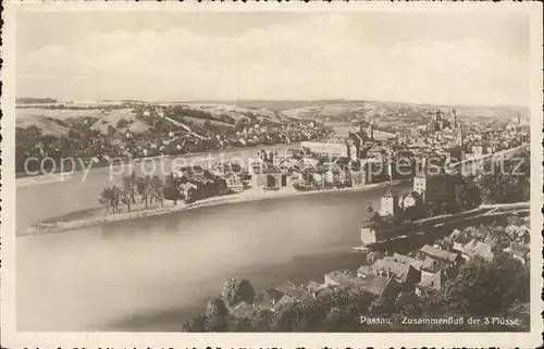 Passau Panorama mit Donau Inn und Ilz Kat. Passau