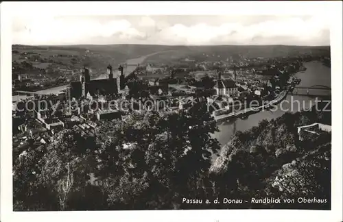 Passau Donaupartie Blick vom Oberhaus Dreifluessestadt Donau Inn Ilz Kat. Passau