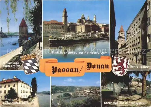 Passau Donau Rathaus Dom Schrottgasse Schaiblingsturm am Inn Ehrenmal Kat. Passau