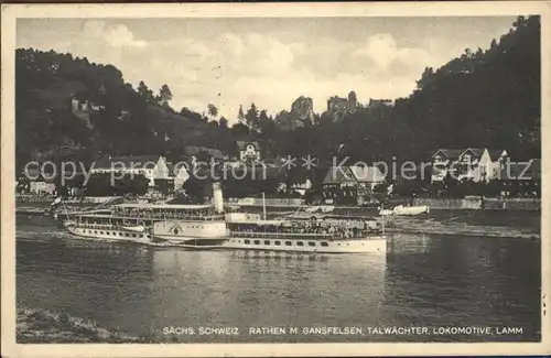 Rathen Saechsische Schweiz mit Gansfelsen Talwaechter Lokomotive Lamm Kat. Rathen Sachsen