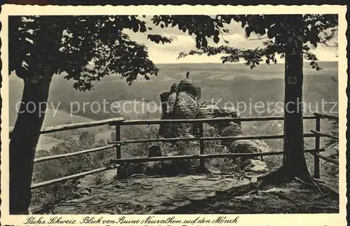 Rathen Saechsische Schweiz Blick von Ruine Neurathen auf Moench Kat. Rathen Sachsen