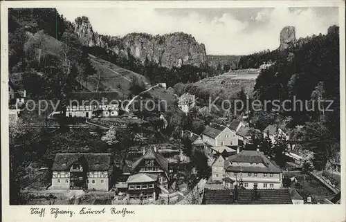 Rathen Saechsische Schweiz Teilansicht mit Talwaechter Kat. Rathen Sachsen