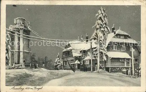 Auersberg Wildenthal Unterkunftshaus und Aussichtsturm im Winter Kat. Eibenstock