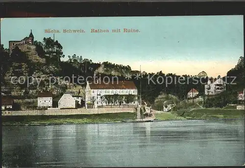 Rathen Saechsische Schweiz Elbepartie Burgruine Kat. Rathen Sachsen